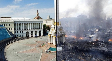 Với nhiều di tích trên quảng trường Maidan ở thủ đô Kiev xinh tươi bị hư hỏng...